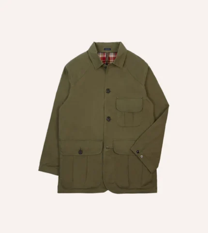 Drake Olive Green Waxed Cotton Canvas Chasseur Jacket