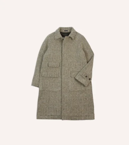 Drake Jacket Herringbone Flecked Wool Raglan Coat